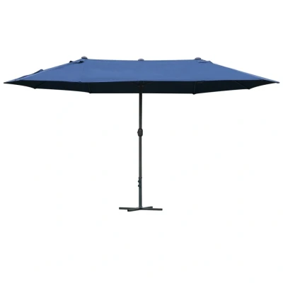 Image of Outsunny 4.6m Garden Parasol Double Sided Sun Umbrella Patio Market Shelter Canopy Shade Outdoor with Cross Base Blue