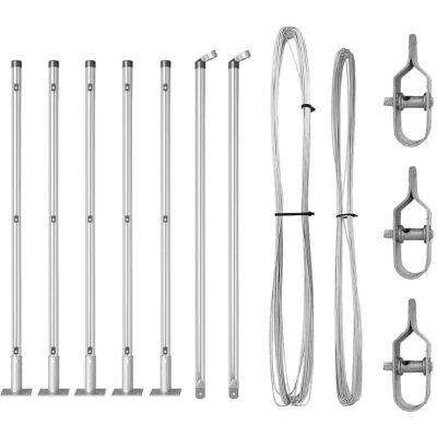 Image of vidaXL Fence Posts with Base Plates 7 pcs Ø32mm 110cm Galvanised Steel