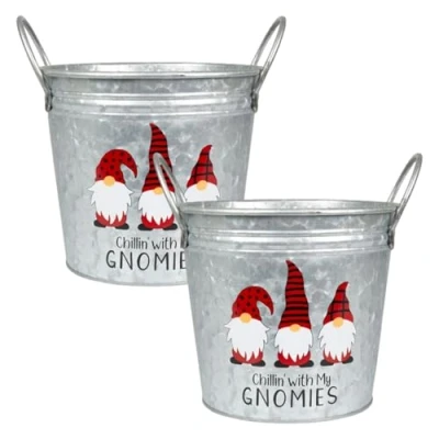Image of Fyne Finds Set of 2 Merry Christmas Chillin With My Gnomies Gonk 18cm, 7inch Plant Pot 2.7L Handles Festive Planter Home Decor Xmas Gift