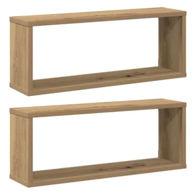 Image of vidaXL wall cube shelves floating mounted shelf set artisan oak engineered wood modern storage solution for living room/bedroom 60x15x23 cm dimensions space saving organizer