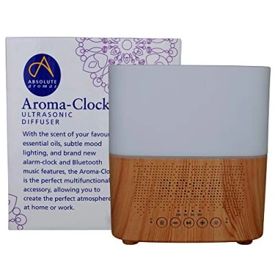 Image of Absolute Aromas Aroma Clock Diffuser Use for diffusing essential oils, bluetooth speaker and night light