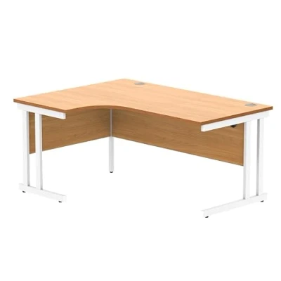 Image of Office Hippo Essentials Left Corner Desks, Home Writing Computer Desk For Work Place Or Home, Radial With Cable Port Management, White Frame, Norwegian Beech, 160 x120cm