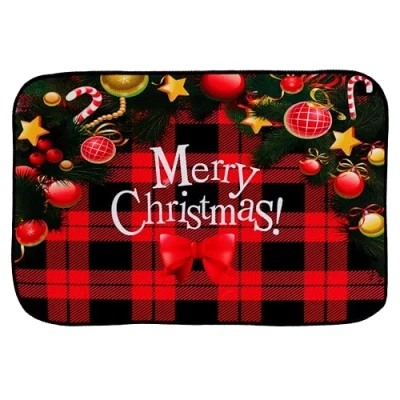 Image of Christmas Concepts® 59cm (23&quot;) &#039;Merry Christmas&#039; Traditional Gold &amp; Green Design Non Slip Door Mat Decorations