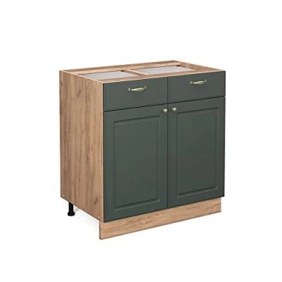 Image of Vicco Kitchen base cabinet Fame Line, Green Gold Country House/Gold power oak, 80 cm without worktop