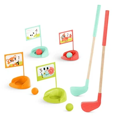 Image of B. Toys Wooden Mini Golf Clubs with Storage Bag Hole in Fun Kids Set Game Balls &amp; Putting Cups, 3 years +