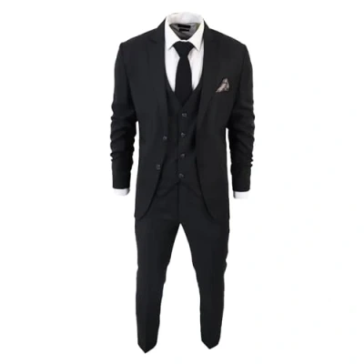 Image of Men&#039;s Classic Black Suit 3 Piece Tailored Fit Vintage Office Funeral Security Waiter Wedding 40