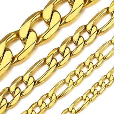 Image of Gold Plated 22 Inches Figaro Chain Necklace 6MM Stainless Steel Link for Men Women