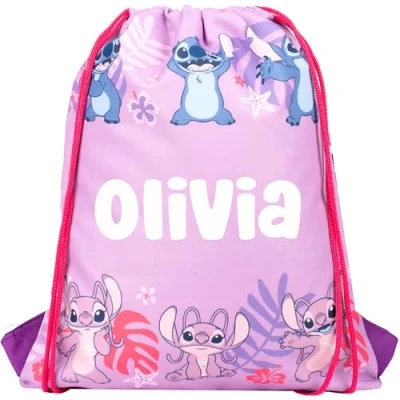 Image of Disney Stitch Personalised Drawstring Bag For Kids PE School or Swimming Girls Merchandise (Pink)