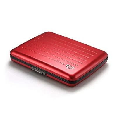 Image of ÖGON Aluminium Wallet Smart case V2 Large Version Hidden Compartment for Coins and banknotes RFID Blocking Card Holder Up to 10 Cards, Receipts Tickets Red