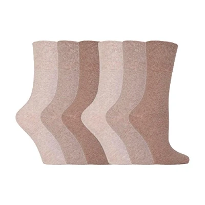 Image of IOMI Footnurse Ladies 6 Pair Multipack Non Elastic Diabetic Socks with Gentle Grip Wide Top 4 8 (4 8, Beige)