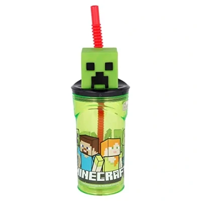 Image of Minecraft 3D Figurine Tumbler for Kids, Childrens Drinking Cup with Reusable Straw, BPA Free Plastic Great Picnics, School, Camping, or Just Everyday Use, 360 ml