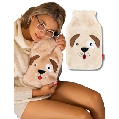 Image of soxo Plush Hot Water Bottle Cover Hand Warmer Neck Period Back Pain Relief Kids Bottles Dog