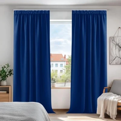 Image of Deconovo Noise Reducing Thermal Insulated Curtains Blackout Pencil Pleat for Boys Living Room Blue W55 x L96 Inch 2 Panels