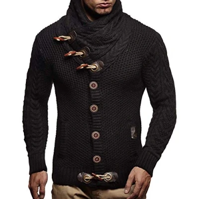 Image of Leif Nelson Men Cardigan Jacket Hood LN 20525 Black Large