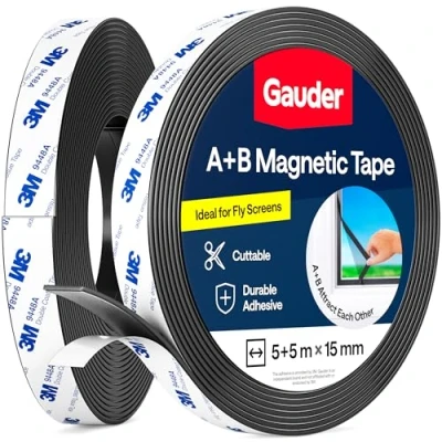 Image of GAUDER A+B Magnetic Tape I Roll with Adhesive Backing for Fly Screen &amp; More Self Strong (5 m + 5 m)