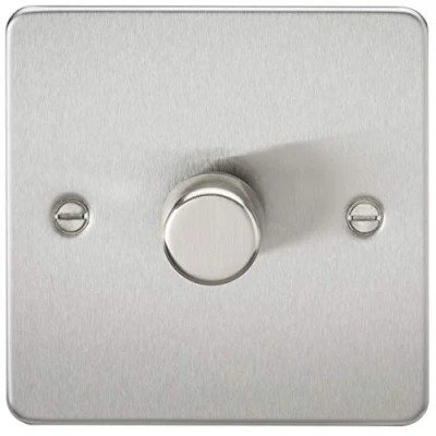 Image of KnightsBridge 1G 2 way 10 200W (5 150W LED) Intelligent Flat Plate Dimmer Brushed Chrome