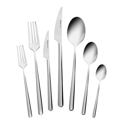 Image of Karaca Sedir Elegance 84 Piece Silver Cutlery Set for 12 People 18/10 Stainless Steel Knife Fork Spoon Kitchen Silverware Knives and Forks