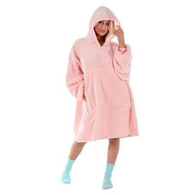 Image of Hodge and Adults Unisex Hoodie Blanket Sweatshirt Sherpa Fleece Oversize Top Baby Pink
