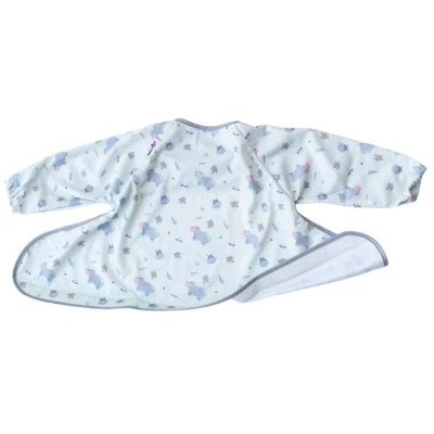 Image of Tidy Tot Spare Weaning Bib for &amp; Tray Kit. Coverall Baby Feeding with Sleeves. Attaches to Food Tray. Waterproof Long Sleeved Bibs. Mess Proof Led Bibs BLW.