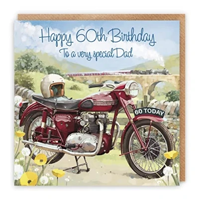 Image of Hunts England 60th Dad Motorbike Birthday Card Happy To A Very Special Classic Motorcycle Stunning Artistic Milo&#039;s
