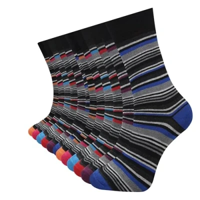 Image of Bonjour Mens Socks (12 pairs) Cotton Rich, Comfortable, Breathable, Designer (Stripe)