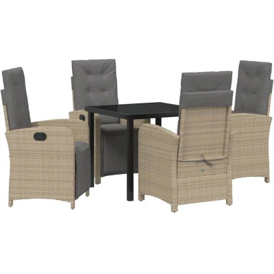 Image of vidaXL 5 Piece Garden Dining Set with Cushions Beige Poly Rattan