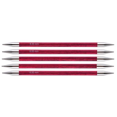 Image of KnitPro Royale: Knitting Pins: Sets of 6: Double Ended: 20cm x 6.00mm, Birchwood, brass, Multi Colour, 5.5mm