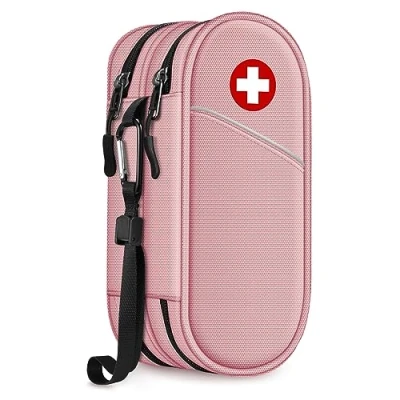 Image of SITHON Double Layer Epipen Carrying Case, Travel Medication Organizer Bag Emergency Medical Pouch Holds 2 EpiPens, Asthma Inhaler, Anti Histamine, Auvi Q, Allergy Medicine Essentials, (Pink)