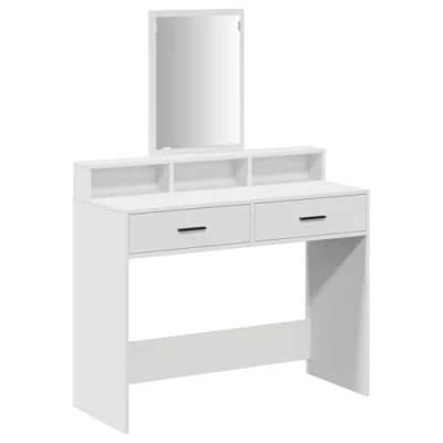 Image of vidaXL modern white MDF vanity table with mirror 100x41x140 cm sleek rectangular makeup dresser for bedroom