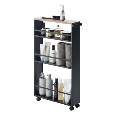 Image of Yamazaki Kitchen Trolley, Steel/Wood, Black, One Size