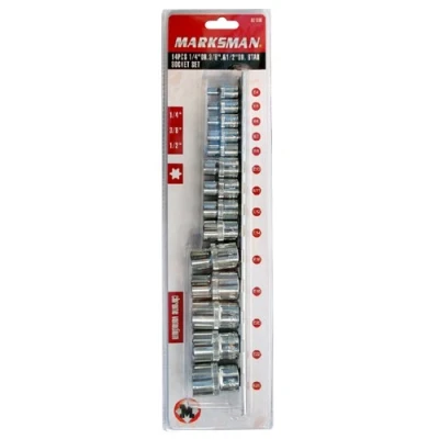 Image of 14PC 1/4&quot; 3/8&quot; 1/2&quot; DR STAR SOCKET SET CHROME VANADIUM RAIL GARAGE TOOL TORX NEW