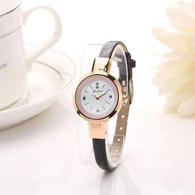 Image of Women&#039;s Pastel Coloured Everyday Watch Quartz Round Lady Bracelet Fashion Analog Women Black Wristwatch