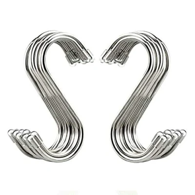 Image of 20 Pack S Shaped Hooks Stainless Steel Metal Hangers Hanging for Kitchen, Work Shop, Bathroom, Garden