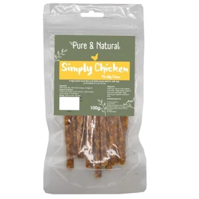 Image of Pure &amp; Natural Simply Chicken Meaty Sticks Dog Chews, High Protein, Low Fat, Grain Free Treats for Small Large Dogs of All Ages 100g Bag