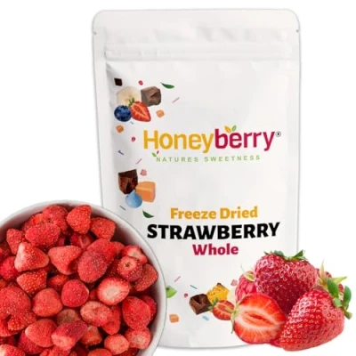 Image of Freeze Dried Whole Strawberries 100g No Added Sugar, 100% Natural, Gluten Free, Vegan Friendly Dry Strawberry for Baking, Smoothies, Cake Decoration, Cocktail Garnish Fruits Drinks or Snacks