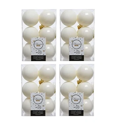 Image of 48 Wool White Christmas Baubles 6cm Shatterproof Tree Ornaments Shiny Matt Decs