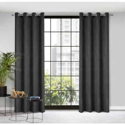 Image of Eurofirany ELIZA Structural Velvet Curtain with Eyelets 1 Pc. Thermal Insulated Curtain, Opaque, Room Darkening, Bedroom, Living Room, 140x250 cm, Black