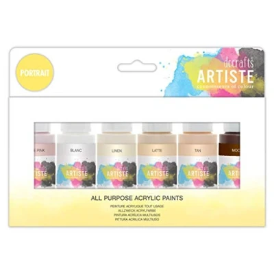 Image of Artiste Acrylic Paint Set Pack of 6X 59ml 2oz Portrait Colours, Quick Drying Professional Art and Hobby Craft Artists Paint, Water Based Paints Cover Surfaces with Ease, Ideal for Travel