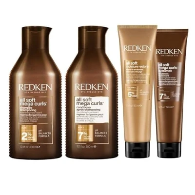 Image of Redken PACK All Soft Mega Curl Shampoo 300ml, Conditioner Moisture Restore Leave in Treatment 150ml &amp; Hydramelt 250ml
