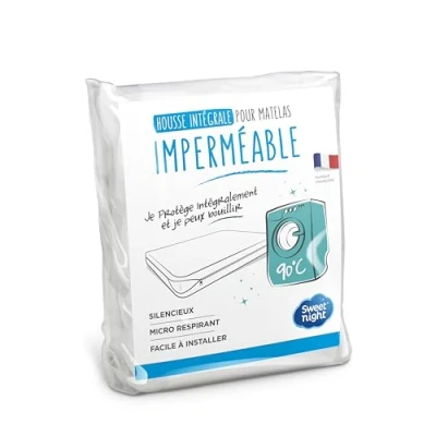 Image of SWEET NIGHT Full mattress cover 160 x 200 cm Waterproof and micro breathable protector Fully protects your Zip closure Soft silent Washable at 90C