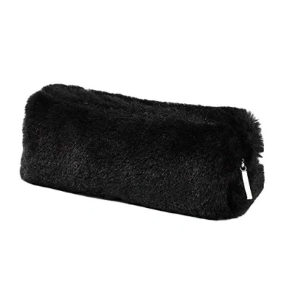 Image of Pencil Case, 5 Colors Pen Pouch Bag Girl Cute Plush Soft Fluffy Case Cosmetic Holder Makeup with Zipper Khaki/Gray/Dark Pink/Light Pink/Black