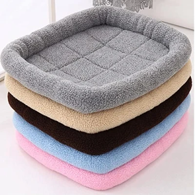 Image of GGoty Dog Bolster Bed Mat Soft Fleece Cushion,Non Slip Comfortable Cat Sleeping Bed,Washable Pet Sherpa Crate (M 60 * 50CM,Beige)