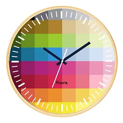 Image of &quot;FISURA Original wall clock &quot;&quot;pixel&quot;&quot;. Modern kitchen clock. Multicoloured 30 centimetres in diameter. Wood and glass. 1 AA battery &quot;