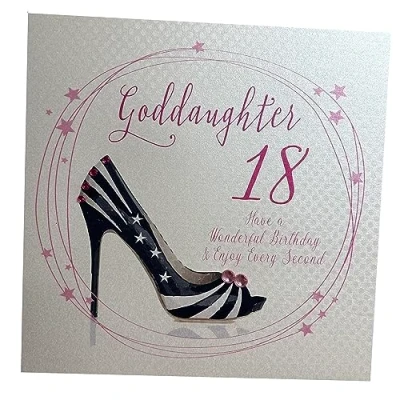 Image of white cotton cards &quot;Happy Birthday 18 Goddaughter Have a Wonderful Day Handmade 18th Card, White, WBA18 God.d NEW,16cm x 16cm