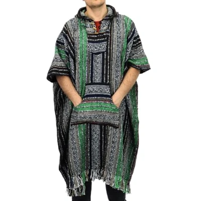 Image of LOUDelephant Brushed Cotton Long Hooded Poncho Green, Brown &amp; Navy