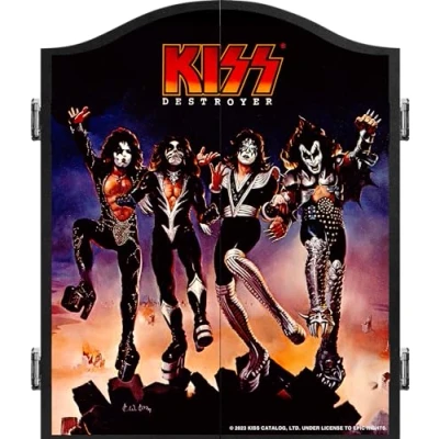 Image of Kiss Officially Licensed Dart Board Cabinet Heavy Duty Dartboard Storage with Score Boards (Destroyer)