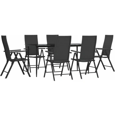 Image of vidaXL 7 Piece Garden Dining Set Black Poly Rattan