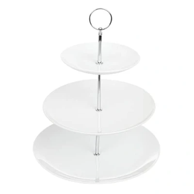 Image of Olympia 3 Tier Cake Stand in White Made of Porcelain with Stainless Steel Rod