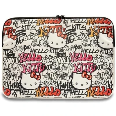 Image of CG MOBILE Hello Kitty Sleeve HKCSZPDGPTE 14 Inch Beige Zip PU Tags Graffiti