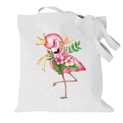 Image of Flamingo Printed Canvas reusable grocery Bags, Foldable Casual Travel HandBag, Shoulder Beach Tote Shopper bag eco friendly super strong washable Storage bags Shopping for Women